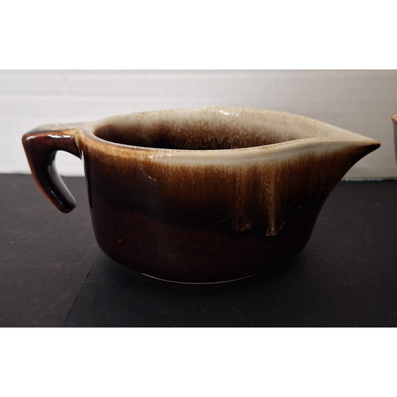 Vtg Pfaltzgraff USA Gourmet Brown Drip Creamer, Uncovered Sugar Bowl Open Handle - Picture 2 of 6